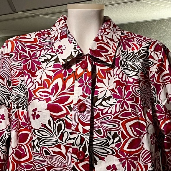 KORET Floral Shacket Women's Size L Jacket MOD Colorful Button-Up Stretch - Picture 3 of 15